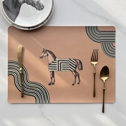Ultra-Fine Fibre Leather Western-Style Placemat Waterproof and Oil-Proof American Light Luxury Anti-Scald Pop Horse Printed Placemat