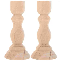 Candle Holders 2 Pcs Candlestick Tealight For Mini Stand Wooden Taper Wedding Decorations