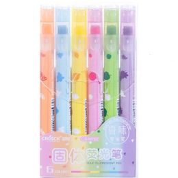 Fruity Scent Pastel Gel Dry Highlighters Bible Pen No Bleed Art Markers Kawaii School Stationery 6ColorsSet 240320