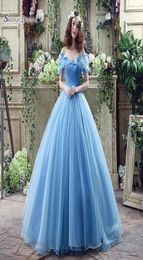 2020 princesa rendas até vestido de baile azul frisado fora do ombro tule sem mangas plus size vestidos de noite nupcial sqs037 vestido de baile4572218