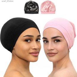 Hats Scarves Sets Soft and elastic satin hat with fashionable lining sleeping bean hat bamboo headpiece curly natural hair nurse CC24319