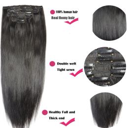 Extensions ZZHAIR Clips In 100% Human Remy Hair Extensions 16"28" 8Pcs Set 100g160g Full Head Straight Natural