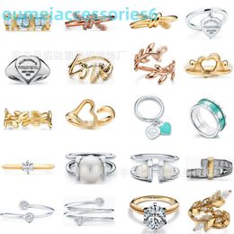 2024 Jewellery Designer Brand Band Rings Fashion 925 Sterling Silver Heart Leaf Knot Drip Glue with Gold Plated Tee Ring