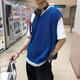 Men's Vests Clothing Solid Colour Vest V Neck Waistcoat Knit Sweater Male Plain Blue Baggy Sleeveless Korean Style Spring Autumn 2024 X