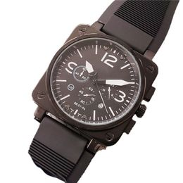 Swiss Army Men Watches Stainless Steel Big Square Case Rubber Strap Br Watch Quartz Movement Chronograph Wristwatch All Dial Work 270W