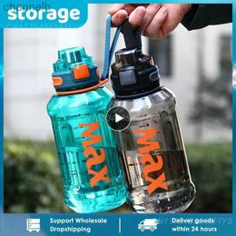 Water Bottles 1200ml Large Capacity Sport Water Bottle With Rope Durable Portable Gym Fitness Outdoor Drinking Plastic Bottles Eco-Friendly yq240320