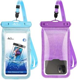 Covers MoKo Waterproof Phone Pouch Holder Floating 2pcs, IPX8 Glitter Case Dry Bag for iPhone 13/13 Pro Max/iPhone 12 Min/12 Pro Max 11