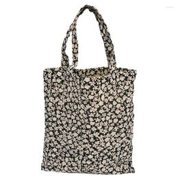 Shopping Bags 1 Pc Women Floral Shoulder Bag Soft Cotton Large Travel Female Black & White Handbags Tote Pouch Bolsas