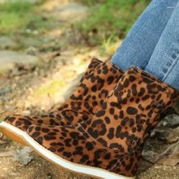 Casual Shoes 2024 Women Snow Boots Autumn Winter Lace-up Mid-cut Fashion Comfortable Leopard Print Snake Colour Match Female