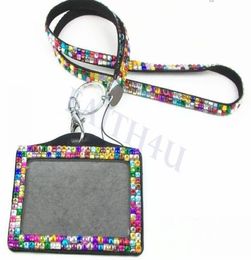 Rhinestone Bling Lanyard Crystal Diamond Necklace neck strap with Horizontal Lined ID Badge Holder and Key Chain for Id key cell P9081238