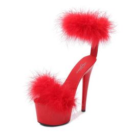 Dress Shoes Summer Women Sandals Fashion Peep Toe High Heel 17CM Elegant Platform Fur Female Party Black Pink H240321H9A1RDXG