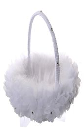 White Ostrich Feather Flower Girl Basket Elegant Round Silk Flower Basket Wedding Favours Wedding Accessory2663144