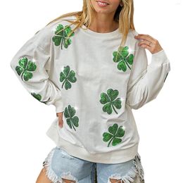 Women's Hoodies 2024 Fashion St Patty's Day Costume Sweatshirts Sequin Shamrock Pattern Long Sleeve Round Neck Pullover