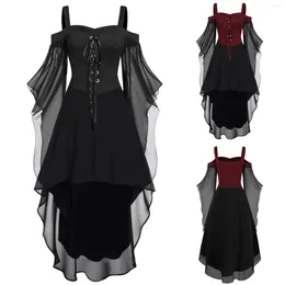 Casual Dresses Plus Size 5XL Halloween Gothic Dress For Women Elegant Off Shoulder Chiffon Patchwork Irregular Bodycon Punk Party