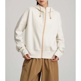 Lazer idade reduzindo cordão com capuz jaqueta cardigan 2024 primavera cor contrastante zíper pele amigável confortável esportes hoodie