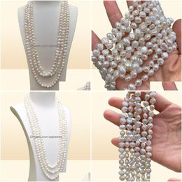 Beaded Necklaces Handmade Long 200Cm Natural 78Mm White Baroque Freshwater Pearl Necklace Sweater Chains6382252 Drop Delivery Jewellery Dhyjo