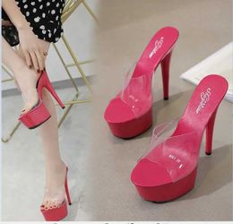 Dress Shoes 2022 Summer Slippers 6 Colour Red White Black Women Platform Sexy Nightclubs T stage Shows High Heels 15cm Plus-size 34-41 H240321U5D5778H