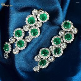 Dangle Earrings Wong Rain 925 Sterling Silver Round Cut Emerald High Carbon Diamond Gemstone Double Row Tassel Drop For Women Jewelry