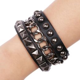 Party Supplies Multilayer Bracelet Punk Rivets Studded Cuff Leather Bangle Wristband Adjustable Drop