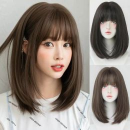 Toppers Women Wigs Lace Topper Bobo Hair Women Hairpiece with Bangs Stragiht Black Hair Toppers Real Human Hair Women Hair Extensions