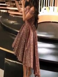 Fashion Rose Gold Prom Dresses 2020 Women Off The Shoulder Short Front Long Back Formal Party Sexy Cocktail Gowns vestido de gala4179003