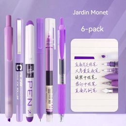 6pcsset Roller Pen Purple Pink Green Color Ink Straight Liquid Gel Ballpoint for School Office Stationery Kawaii 240320