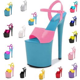 Dress Shoes Plus Size 43 Women Sandals Belt Buckle High Heels 20cm Ladies Sexy Model Catwalk Pole Dance Weding Woman Gladiator H240325