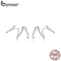 Silver 925 Simple Line Earrings Stud Earrings for Women Natural Hypoallergenic Ear Pins for Girl SCE986 240306