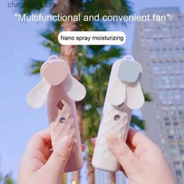 Electric Fans Fan spray handheld USB portable sound off USB charging outdoor mini student fan water supplement instrument humidifierY240320