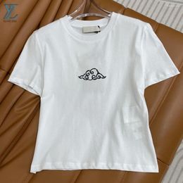 Women's T Shirts 2024 Spring/Summer Pure Cotton Cloud Embroidered Round Neck T-shirt