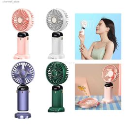 Electric Fans New portable handheld fan phone holder with LED display screen USB charging folding neck strap suitable for Office family travelY240320