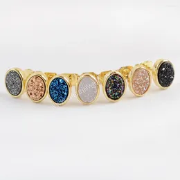 Stud Earrings 5Pairs Oval Druzy Stone Gold Plated Bezel Geometry Piercing Earring For Women 2024 Fashion Jewelry Accessories