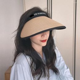 Wide Brim Hats Woven Empty Top Cap Trendy Sunscreen UV Protection Women Sun Hat Big Visor Straw Beach