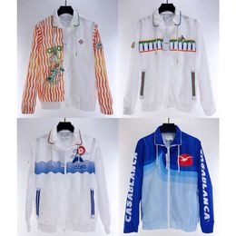 Men Jackets Casablanca 24ss New Trendy Designer Cotton Lapel Collar Zipper Cardigan Coats Arm Embroidered Chest White Windbreaker Sport Outwear Casablanc Tops