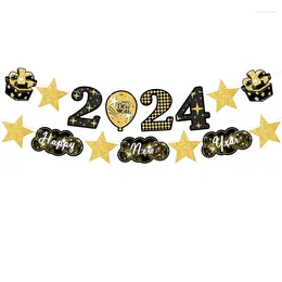 Party Decoration Happy Year Pull Flag Black Gold Banner Year's Day