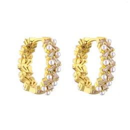 Stud Earrings For Women Plated With 18k Gold Crystal Zircon Pearl Round Trendy And Fashionable Jewellery Festival Gifts