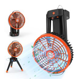 Camping Fan Battery Operated Rechargeable with LED Lantern, Oscillating Portable Fan foldable, Quiet Personal Fan for Picnics,Barbecues,Fishing,Travel and Indoors