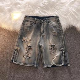 Women's Jeans Korean Version Of Personality Hole Tassel Denim Shorts Men And Women Trend 2024 Japanese Summer Pants Loose