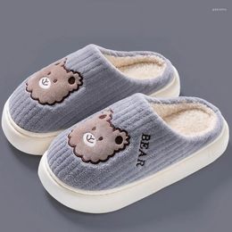 Slippers Autumn Winter Soft Sole Mens Indoor Floor Antiskid Slides Bedroom Cartoon Bear Warm Plush Male Home Casual Cotton Shoes