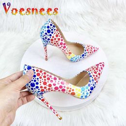 Dress Shoes Women New Coloured Polka Dot High Heels Gradient Colour 12CM Party Single Fashion Model Pointed Toe Pumps Everyday Versatile H240325