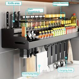 Kitchen Storage 1pc Knife Rack Double-layer Wall-mounted Multifunctional Holder Household Punching-free Organiser