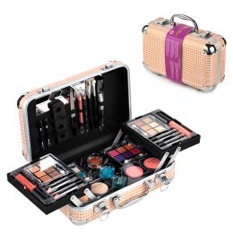 Sets DUER LIKA Pink Houndstooth Professional 24 Colour Eyeshadow Blush Cosmetic Foundation Face Powder Makeup Sets Eye Shadows Palette