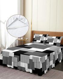 Bed Skirt Black Grey Patchwork Abstract Art Elastic Fitted Bedspread With Pillowcases Mattress Cover Bedding Set Sheet