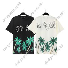 Tik Tok Influencer Same Designer Brand Pure Cotton Black White Palm Tree Flame Letter Loose Short Sleeve High Street Mens And Womens T-shirt Ins