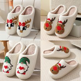 Winter Men's and Women's Slippers Soft and Warm Indoor Cotton Slippers Jascap Designer High Quality Fashion Cartoon Elk Flat Bottom Cotton Slippers GAI