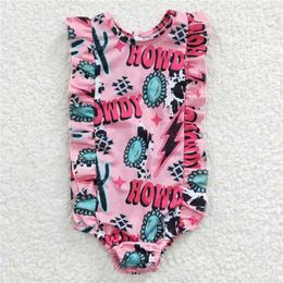 Clothing Sets Western Fashion Girls HOWDY Cactus Gem Pink One-piece Swimsuit Long Sleeve Baby Set Wholesale Children Clothes
