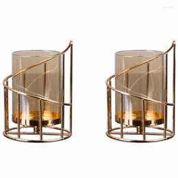 Candle Holders 2PCS Gold Iron Holder Geometric Candlestick Romantic Crystal Cup Home Decoration Table