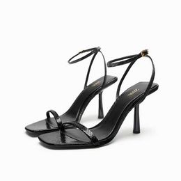 Hip Summer Sandal Women Womens Shoes High Heel Sandals Thin Metal Snake Pattern Open Toe One Line Design 240228