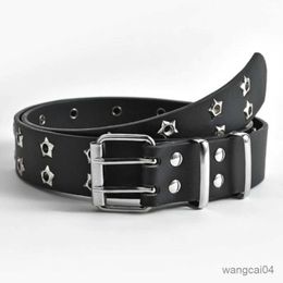 Belts GAOKE Hollow Bullet Decoration Belt Fashion Ladies Leather Studded Gift Mans Goth Rock Wild Adjustable Women Punk Black Belt