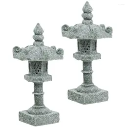 Garden Decorations 2 Pcs Decor Japanese Tower Light Decoration Miniature Pagoda Model Ornaments Scene Pavilion Bonsai Adorn